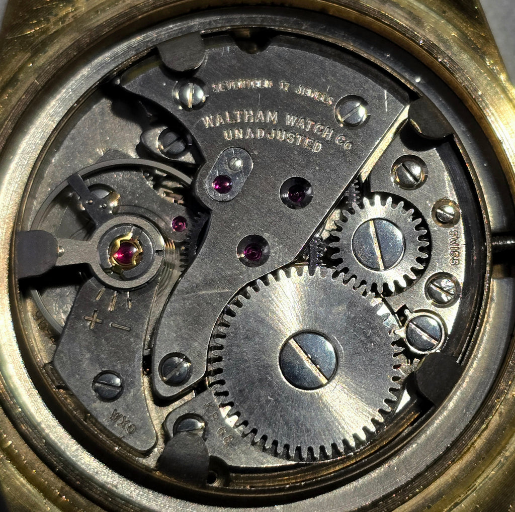 1960s Waltham, Silver Sunburst, Faux Wood Inlay, Swiss, 34 mm