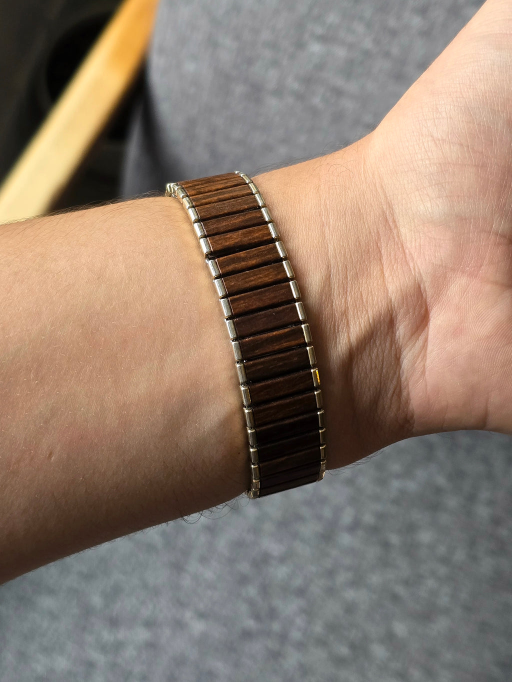 1960s Waltham, Silver Sunburst, Faux Wood Inlay, Swiss, 34 mm