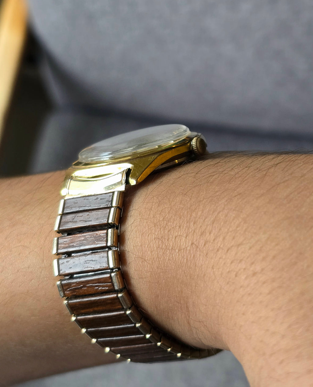 1960s Waltham, Silver Sunburst, Faux Wood Inlay, Swiss, 34 mm